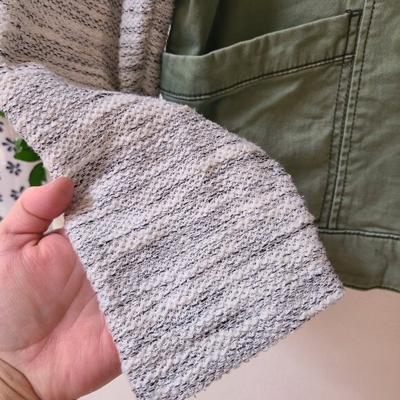 Mossimo Supply Co Army Green Hooded Jacket with Knit Grey Sleeves Plus Size XXL - Picture 7 of 9